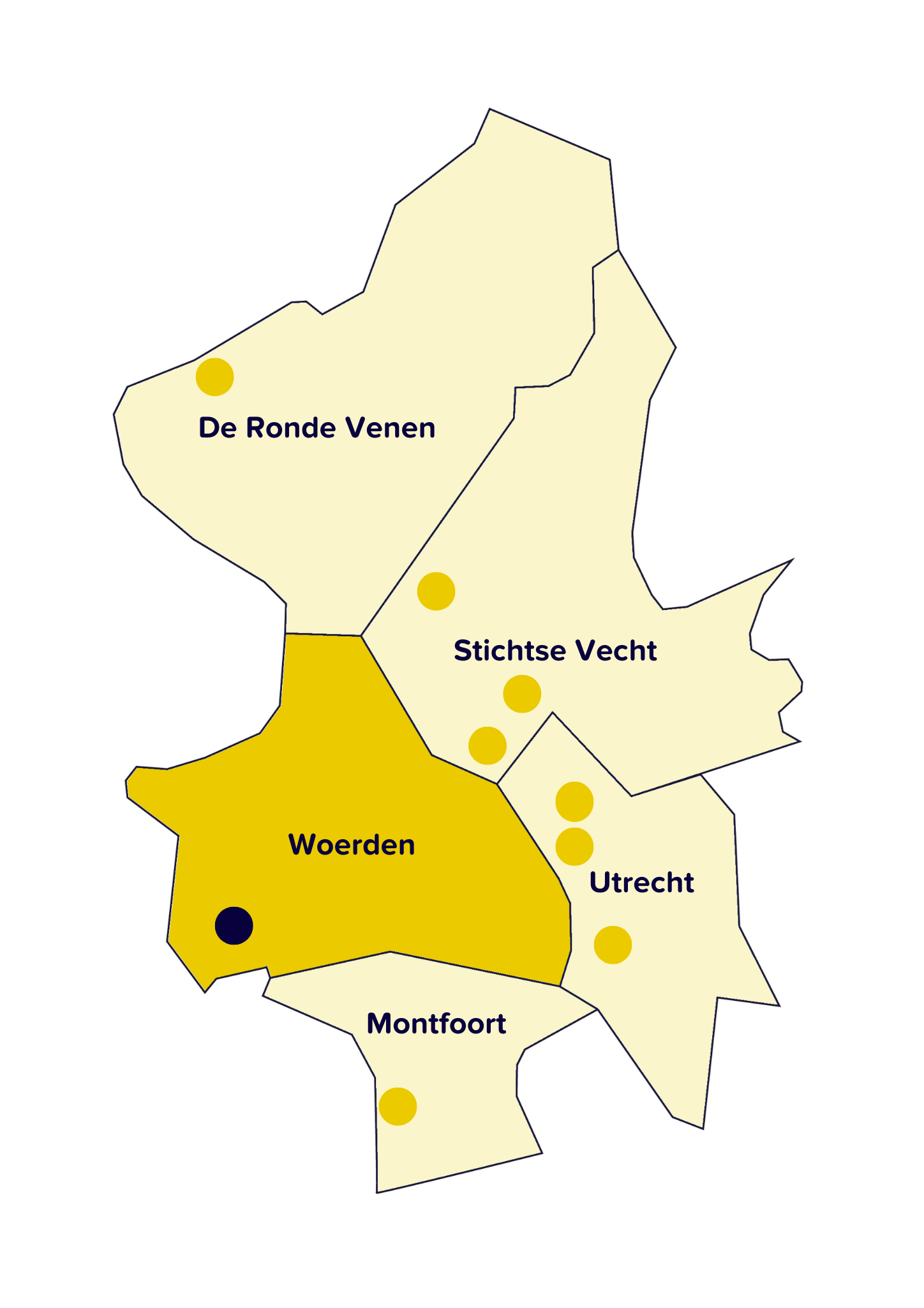 Een regiokaart waarin Gezond Woerden is uitgelicht.